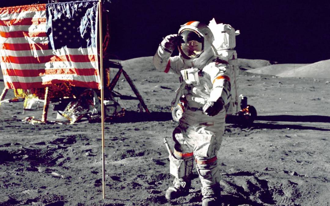 Photo of man on the moon signifying importance of big goal setting for leadership